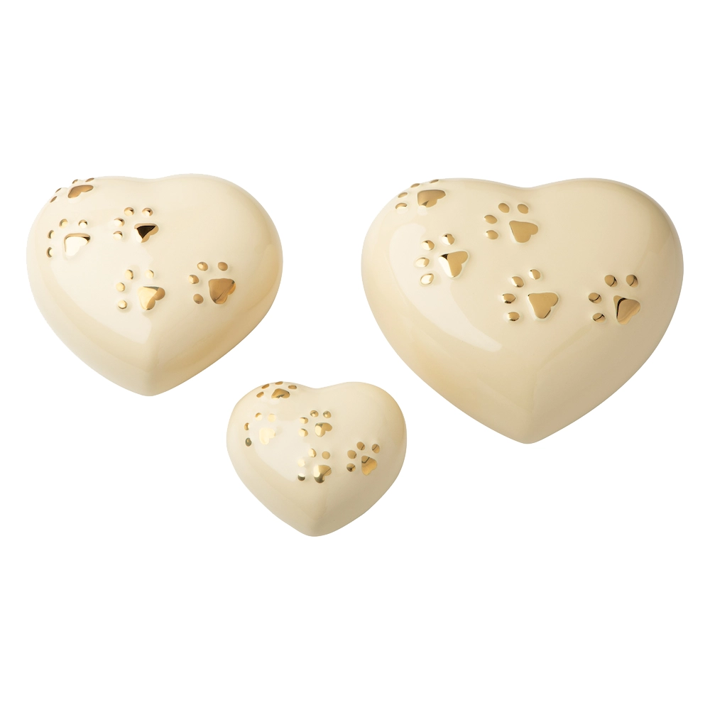 Heart Ivory with Golden Paws - Ceramic Urn for Pets